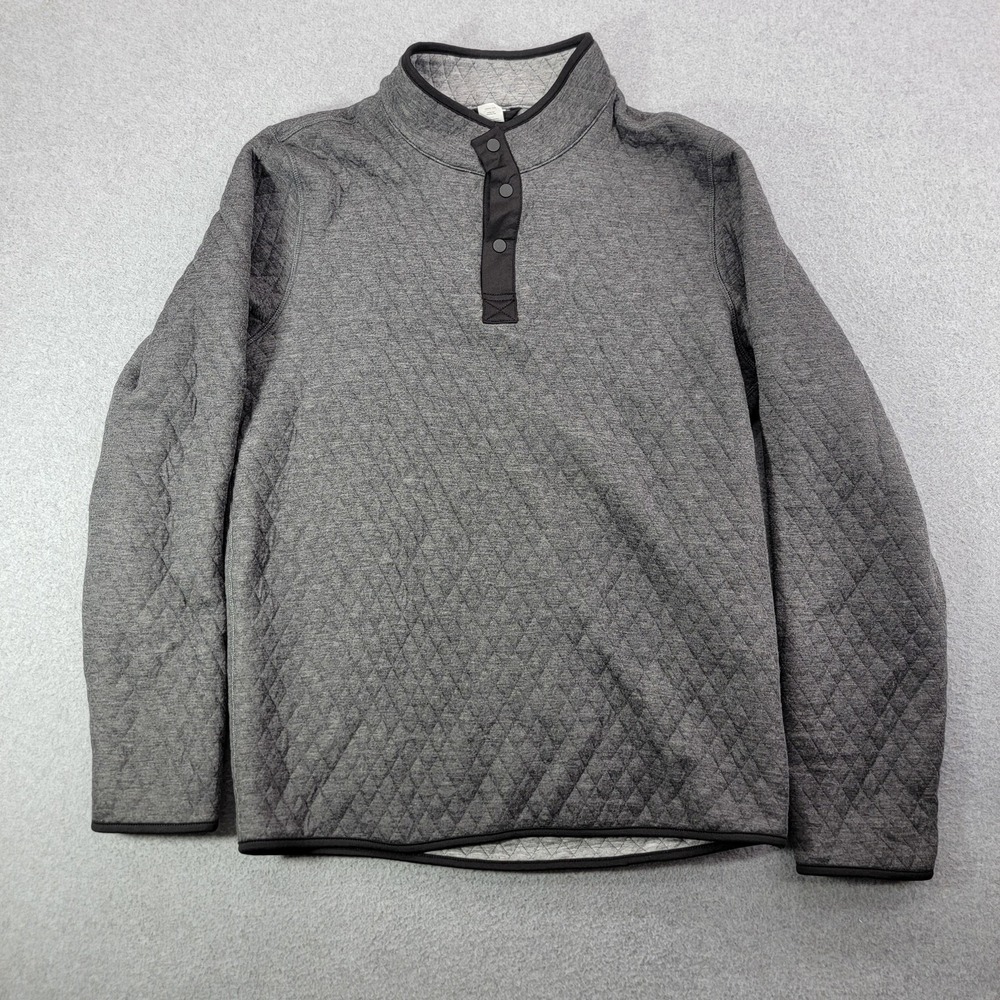 Marine Layer Sweatshirt Mens Medium Gray Mock Neck Snap Henley Quilted Thermal